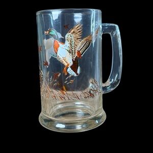 VINTAGE LIBBY MALLARD DUCKS in flight Mug with Handle Mid Century Modern Barware